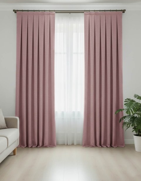 Taç Narden Toz Pembe Soft Kadife Dokulu Fon Perde - %100 El Yapımı