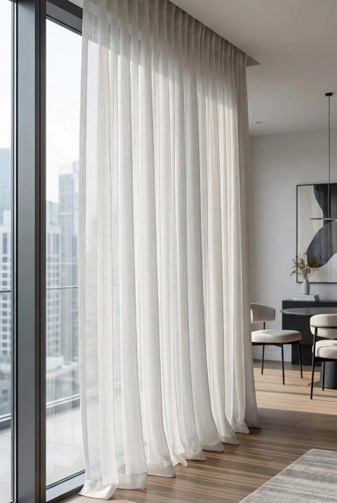 Mazura Textured Faux Linen Sheer Curtains - Off-White, Non-Iron & Ultra Drape 5