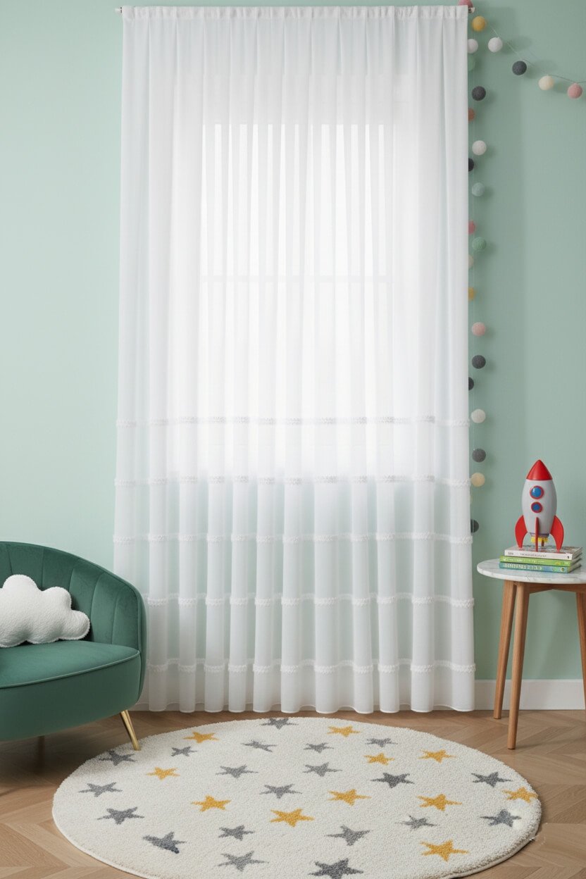 Skandinavische Leinenoptik Gardinen - Transparenter Voile mit Strukturstreifen