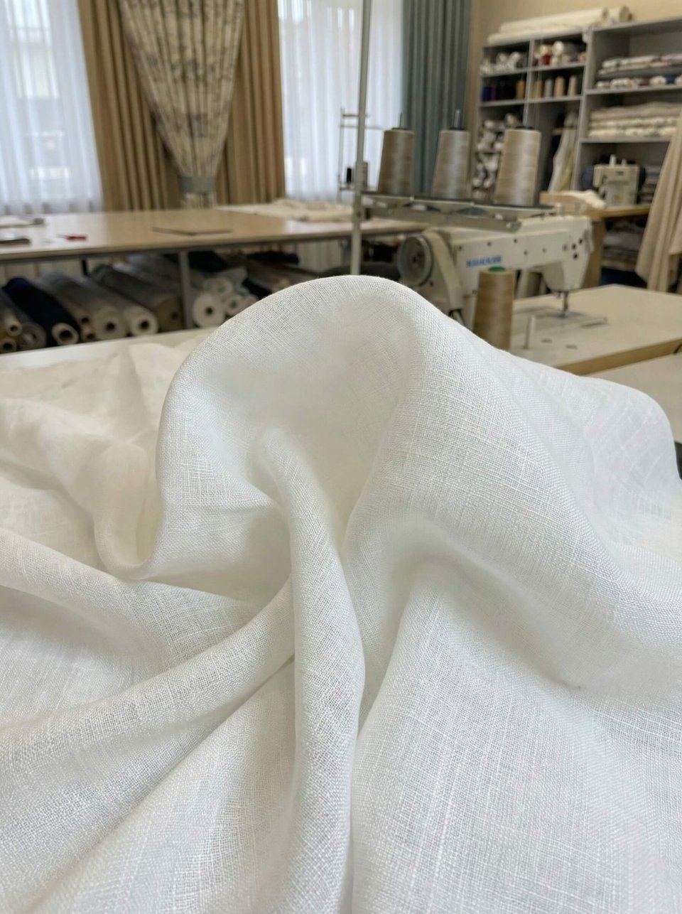 Tenda in Lino Antipiega - Bianco, Orlo Piombato, Tessuto No Stiro