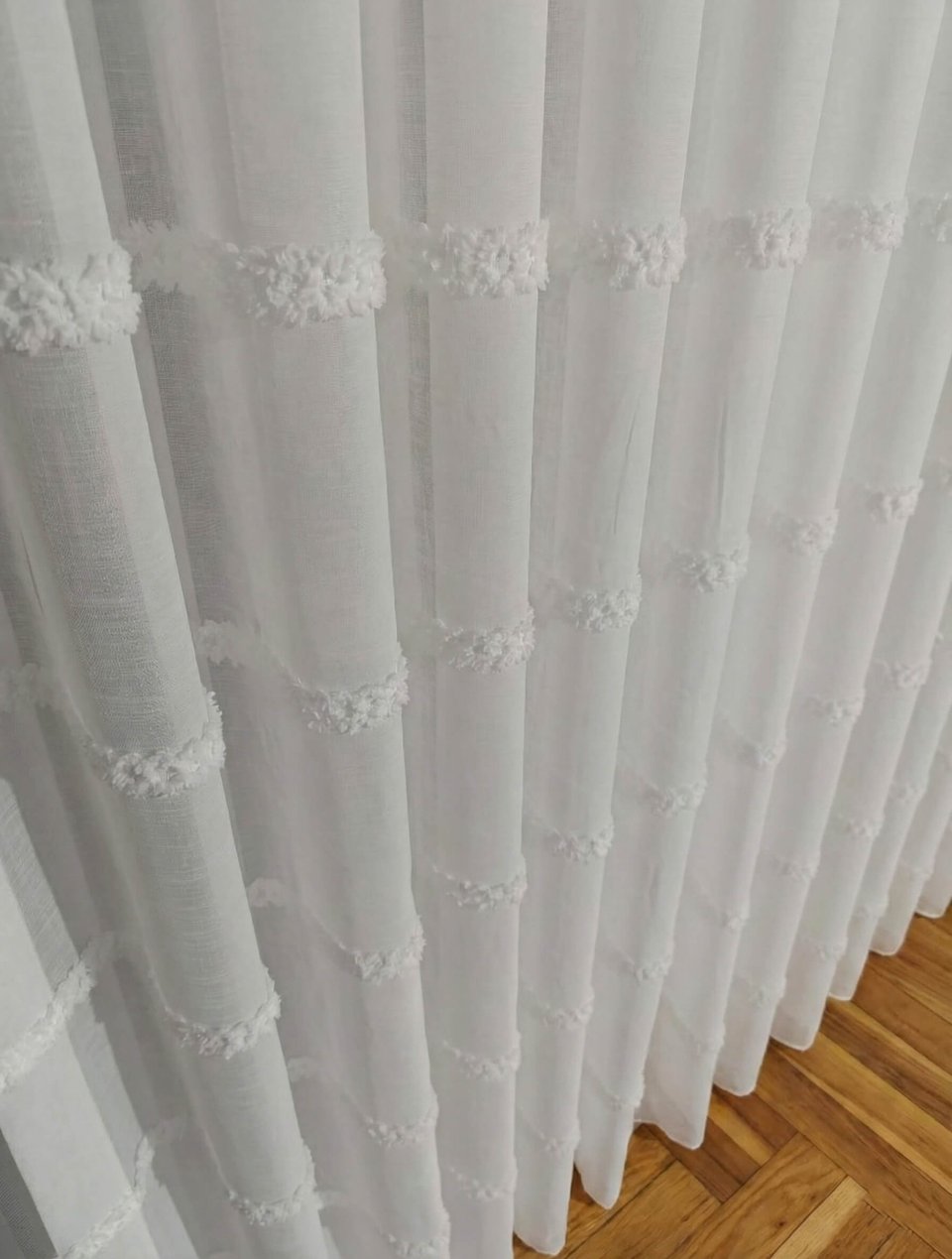 Tenda in Lino Trasparente a Righe - Tessuto Fluido No Stiro