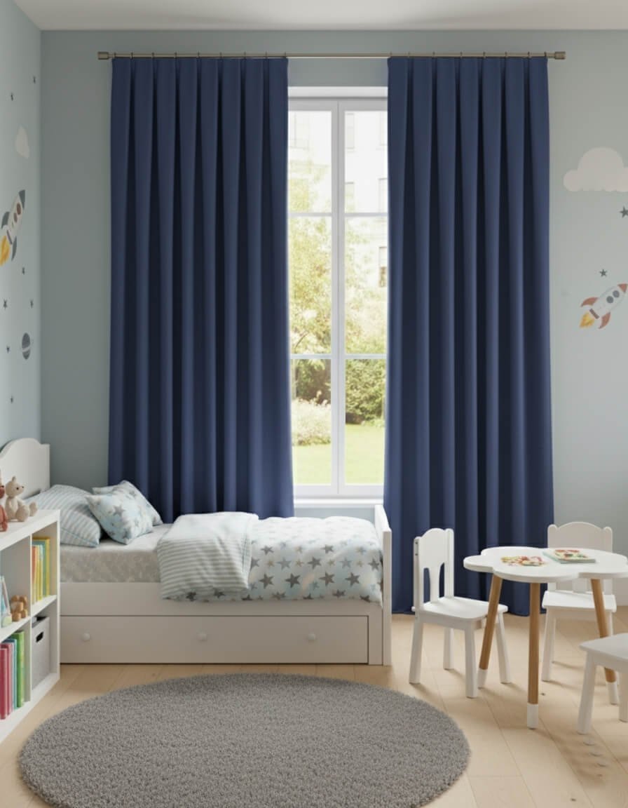 Cortinas Terciopelo Suave Indigo - Hechas a Mano Dimout (Oscurecimiento Parcial)