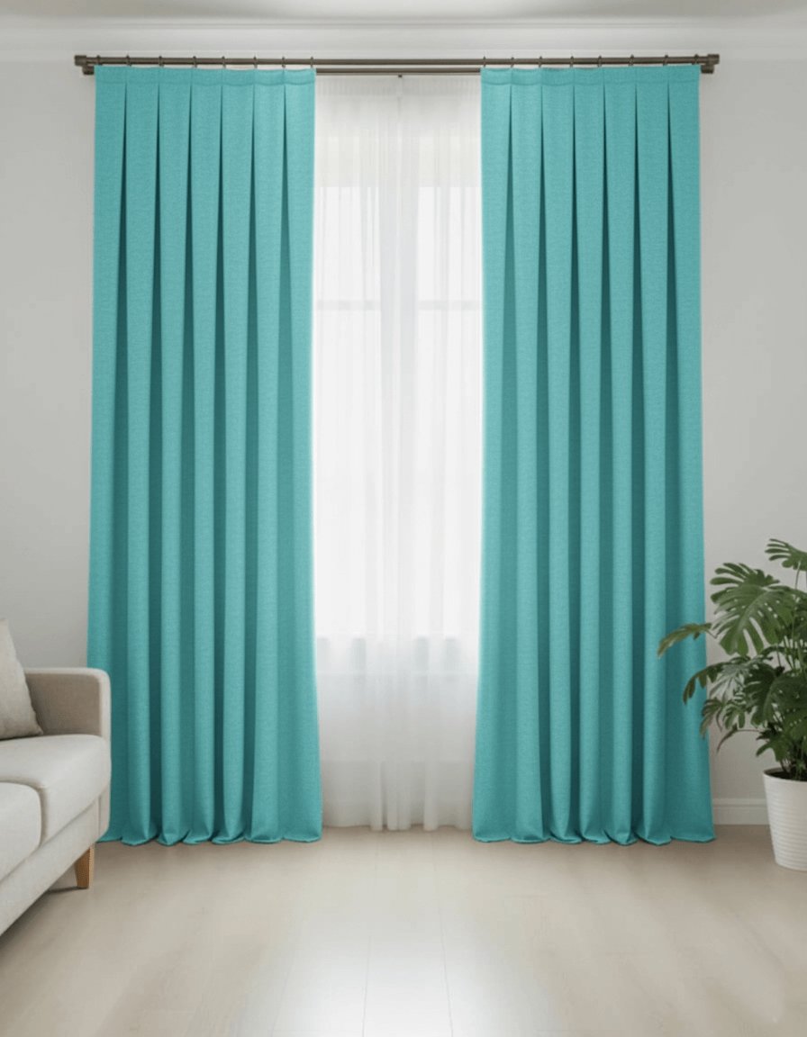 Rideaux Velours Doux Turquoise Clair Taç Narden - Fait Main Dimout