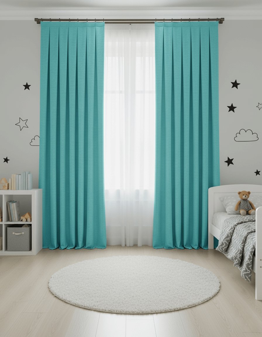 Rideaux Velours Doux Turquoise Clair Taç Narden - Fait Main Dimout