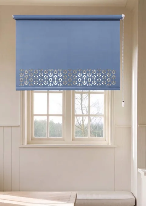 Laser-Cut Daisy Motif Blue Roller Blind Model 2002 - Bedroom & Kitchen Roller Blind 4