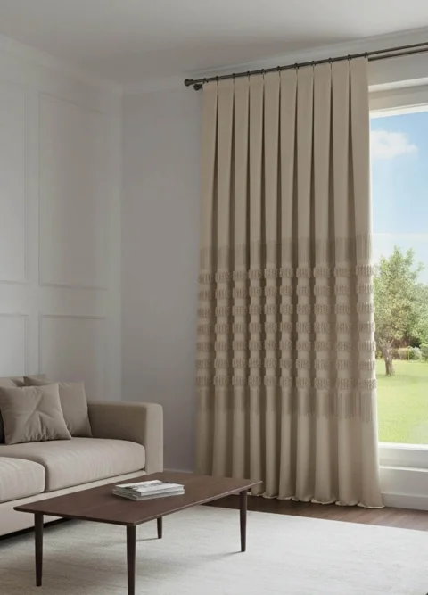 Tende Beige Noble | Stile Boho con Frange 3D e Motivo Geometrico 6