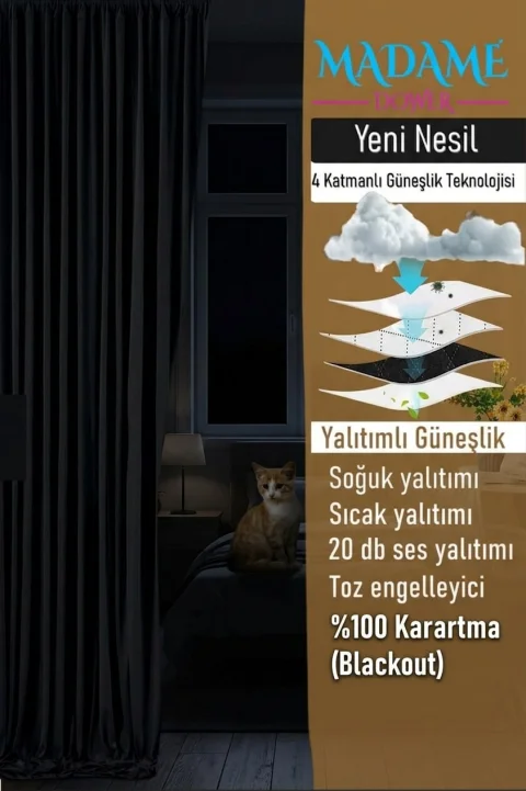 100% Qarartma Qara Günəşlik Pərdə | 670qr Premium Qalın Blackout 6