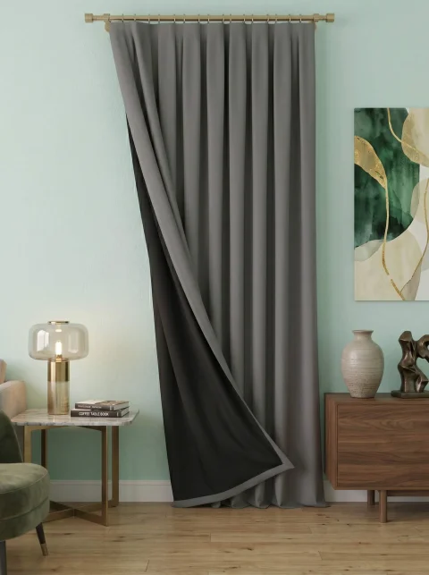 Cortinas Satén Gris 780g Forro Negro: 100% Opacas y Acústicas 5
