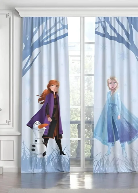 Disney Frozen İkili Fon Perde Elsa Ve Anna Lisanslı İki Kanat 65x265 cm Oda Seti