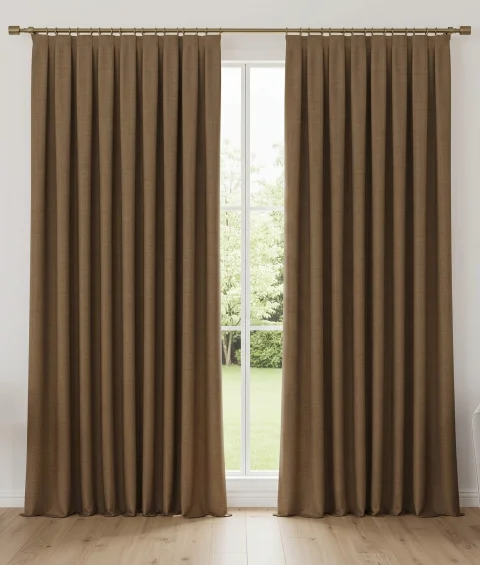 Özel Dikim Kahverengi Keten Fon Perde | 560gr Ağır Dökümlü Kumaş, Salon, Yatak Odası Fon Perde Modeli