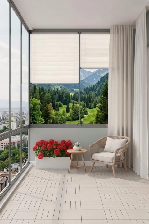 Kancalı Sistem Krem Plise Perde - Montaj Gerektirmeyen Cam Balkon ve PVC Pencere Perdesi