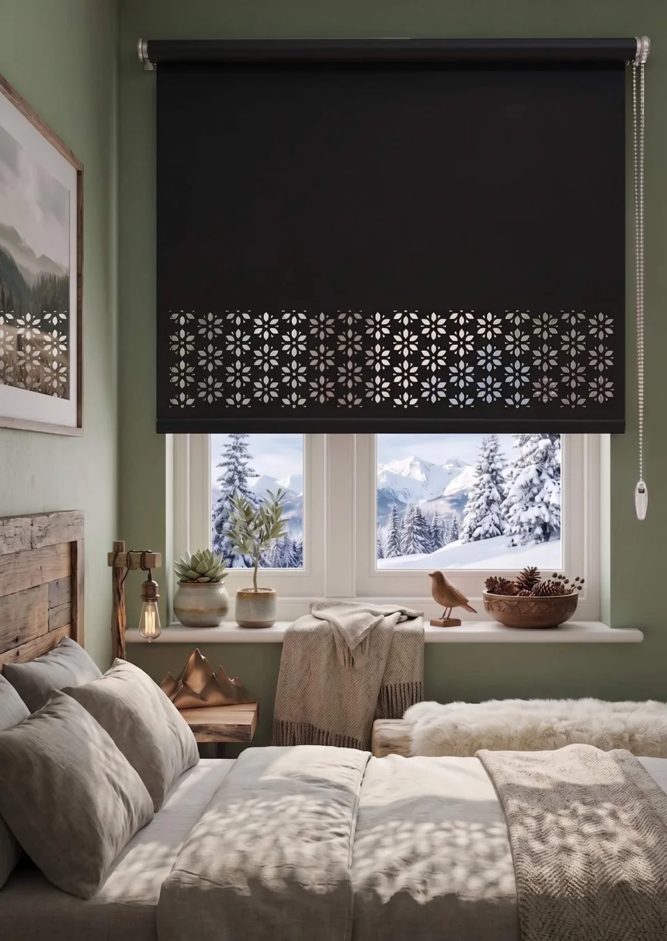 Schwarzes lasergeschnittenes Rollo mit Gänseblümchen-Motiv - Wohnzimmer, Küche, Schlafzimmer Modell 2002