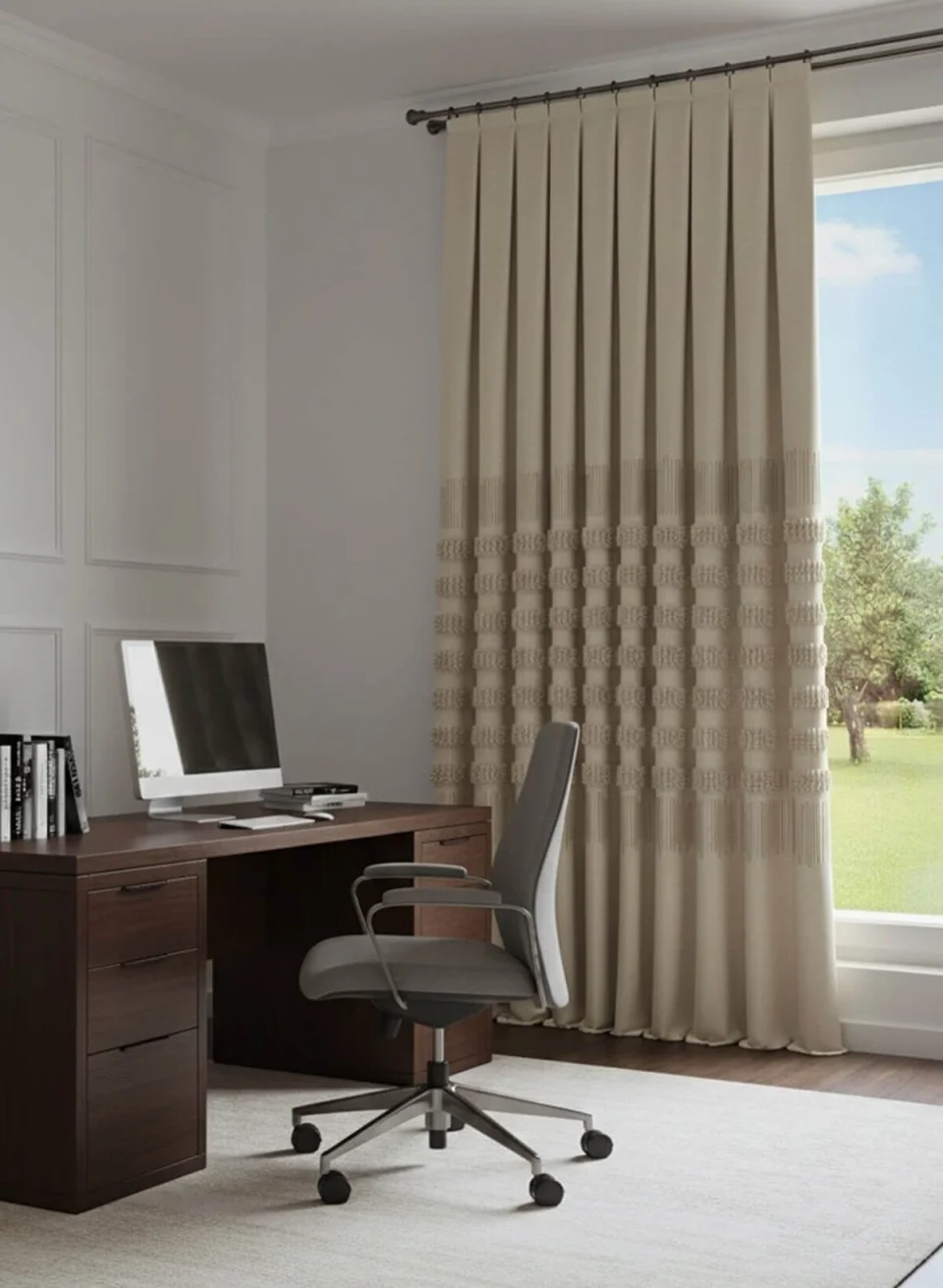 Tende Beige Noble | Stile Boho con Frange 3D e Motivo Geometrico