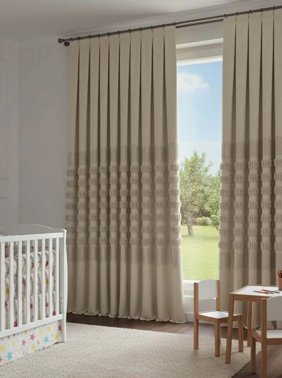 Tende Beige Noble | Stile Boho con Frange 3D e Motivo Geometrico