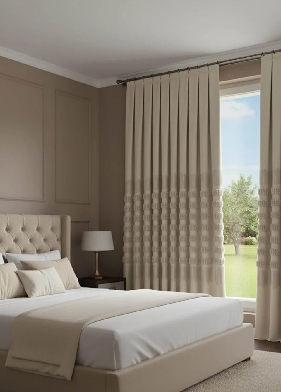Tende Beige Noble | Stile Boho con Frange 3D e Motivo Geometrico
