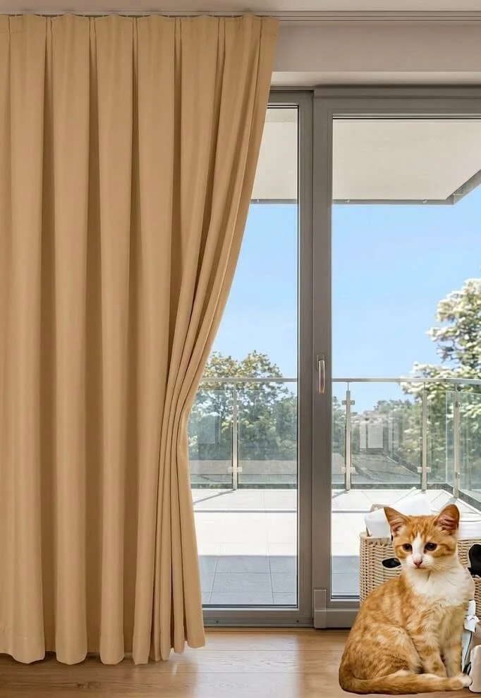 Cortinas Opacas Beige Camel 4 Capas | 90% Oscurecimiento y Aislamiento