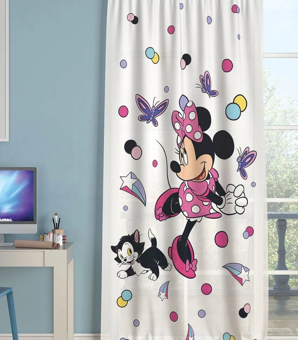 Disney Minnie Mouse Cute Lisanslı Tek Kanat Çocuk Odası Fon Perde 140x265 cm Set