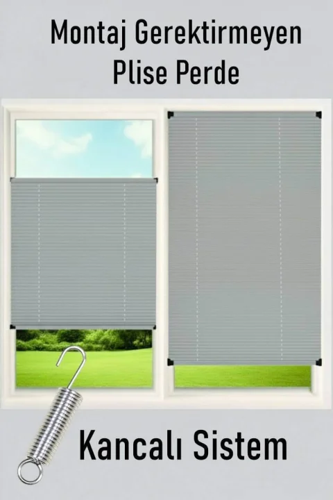 Jaluzele Plisate Gri cu Sistem de Prindere prin Cârlige - Fără Găurire pentru Balcon Închis și Ferestre PVC (La Comandă) 6