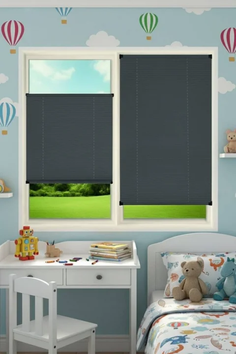 Kancalı Sistem Antrasit Plise Perde - Montaj Gerektirmeyen Cam Balkon ve PVC Pencere Perdesi