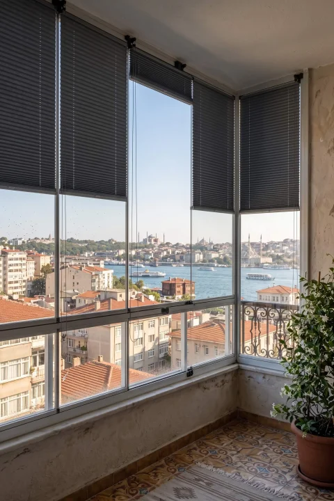 Kancalı Sistem Antrasit Plise Perde - Montaj Gerektirmeyen Cam Balkon ve PVC Pencere Perdesi 6