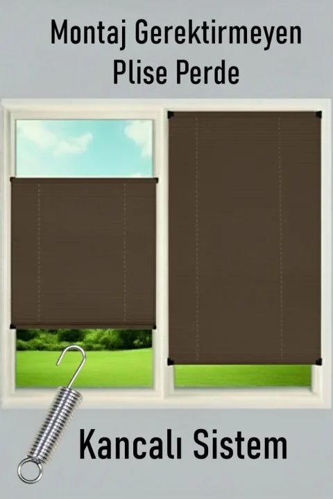Estor Plisado Marrón Sin Taladrar - Cortina con Sistema Easy Fix para Ventanas de PVC y Balcones 4