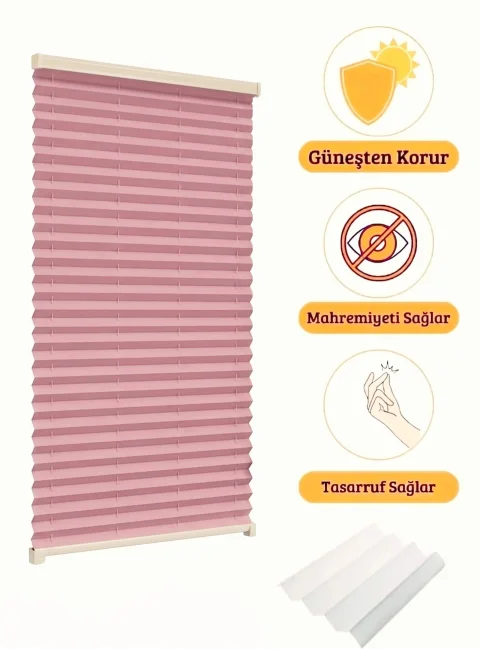 Dust-Proof Pink Pleated Blinds - Glass Balcony & Antibacterial PVC Window Blind Models 6