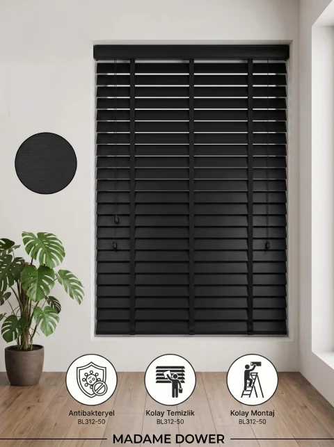 Custom Size Black Wooden Venetian Blinds | Motorized & Tape Options 6