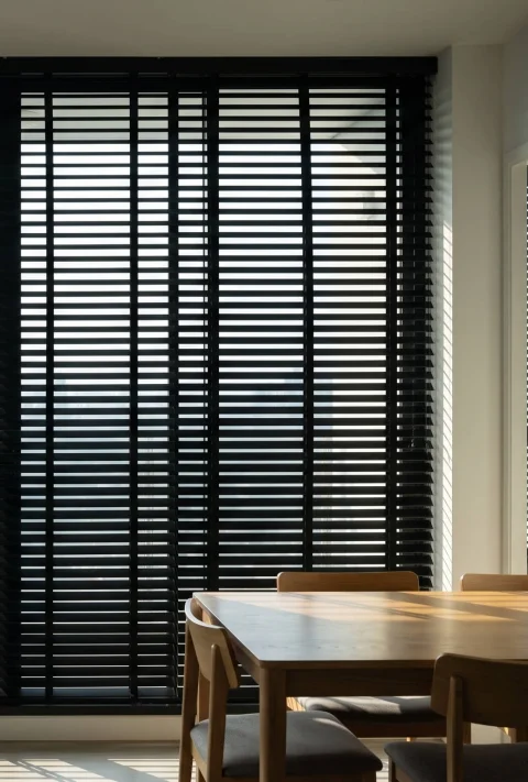 Custom Size Black Wooden Venetian Blinds | Motorized & Tape Options 7