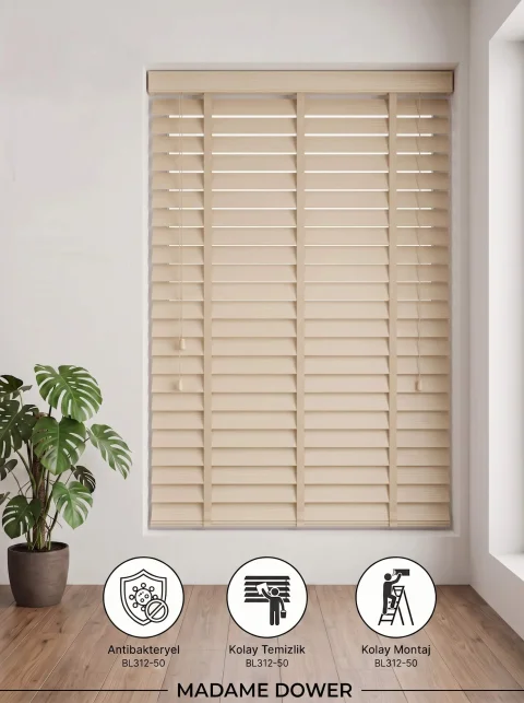 Timeless Harmony: Beige Wooden Venetian Blinds | Motorized & Made-to-Measure 3