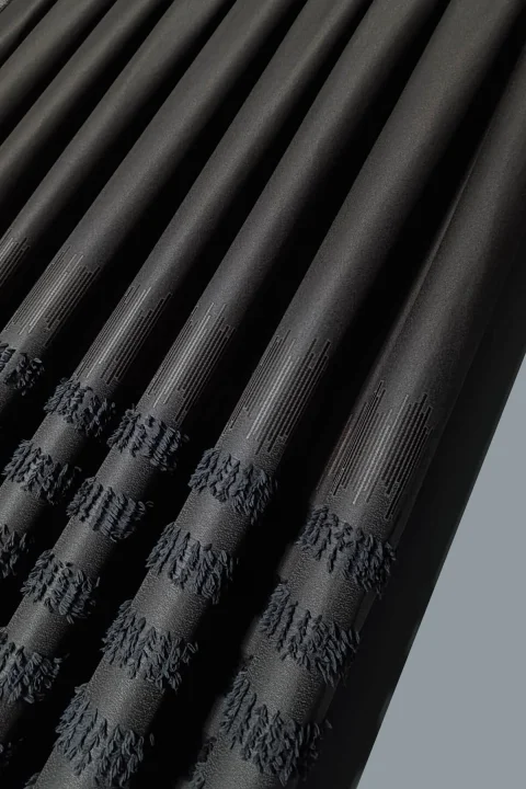 Tende Grigio Scuro Noble | Tende Moderne con Frange 3D e Motivo Geometrico 7