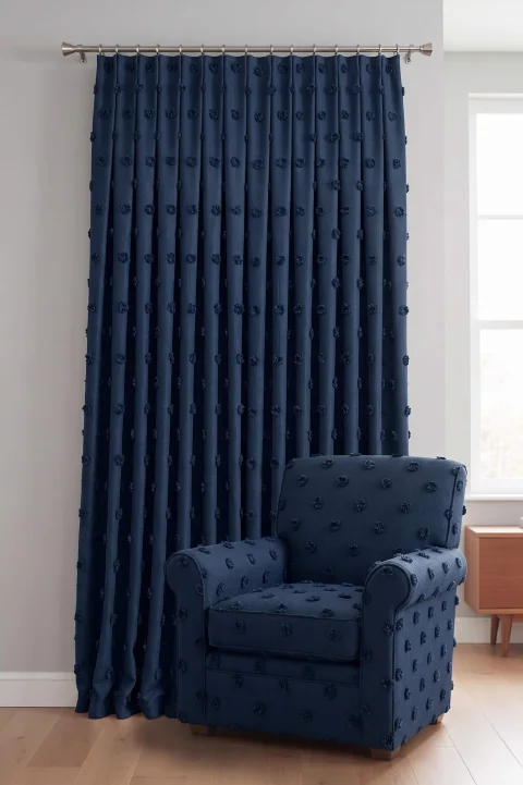El İşlemeli Ponponlu Keten Fon Perde | %100 Kişiselleştirilebilir Ölçü & Dikim | Doğal Dokulu Tufted Linen Curtain 4
