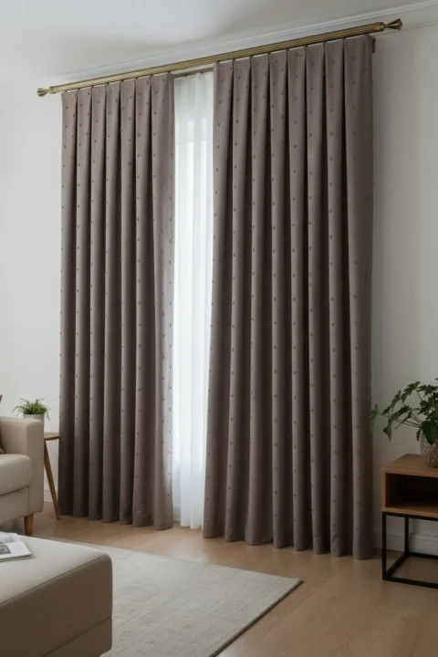Vizon Gri Rengi Keten Fon Perde | Özel Ölçü Ponponlu Perde | Tufted Linen Curtain | El İşçiliği Lüks Taupe Perde