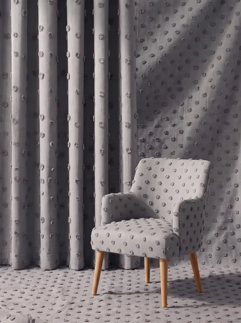 Özel Ölçü Ponponlu Gri Keten Fon Perde | Tufted Linen Curtain | Modern El İşçiliği Perde 6