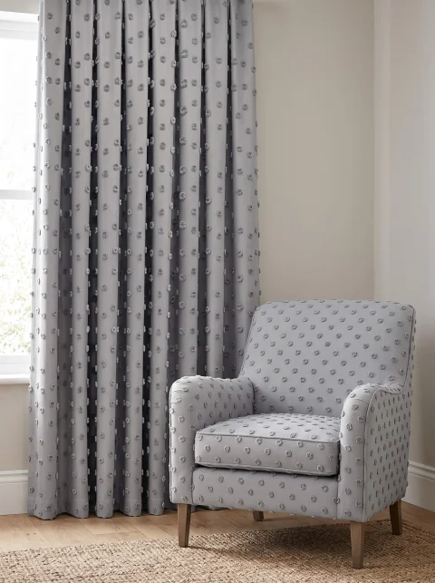 Özel Ölçü Ponponlu Gri Keten Fon Perde | Tufted Linen Curtain | Modern El İşçiliği Perde 3