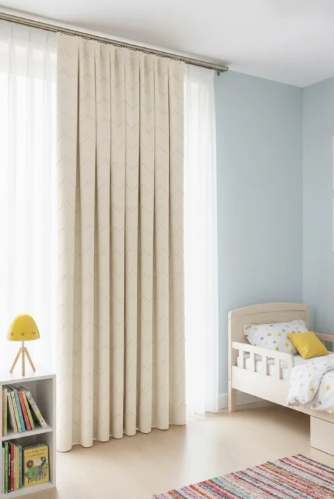 Özel Ölçü Krem Fon Perde | Dokulu Zigzag Ponpon Desenli Lüks Perde Modeli