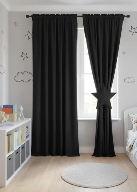 Cortinas de Terciopelo Suave Color Negro, Cortinas Lisas a Medida 3