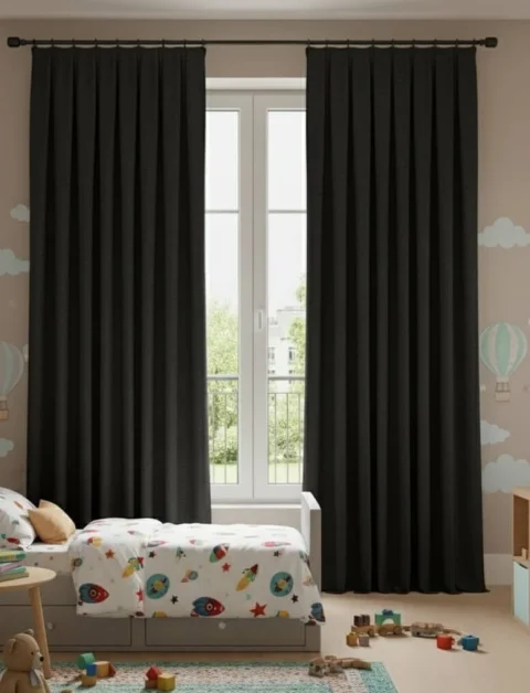Cortinas de Terciopelo Suave Color Negro, Cortinas Lisas a Medida 5