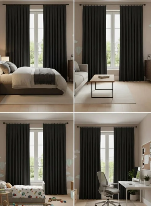 Cortinas de Terciopelo Suave Color Negro, Cortinas Lisas a Medida 6
