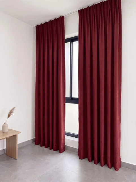 Cortinas de Terciopelo Suave Color Burdeos, Cortinas Lisas a Medida - Hechas a Mano Dimout 6