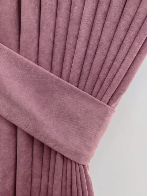 Gül Qurusu Soft Kumaş Fon Pərdə, Məxmər Dokulu Xüsusi Ölçülü Sadə Pərdə - 100% Əl İşi Qismən Qaraltma 5