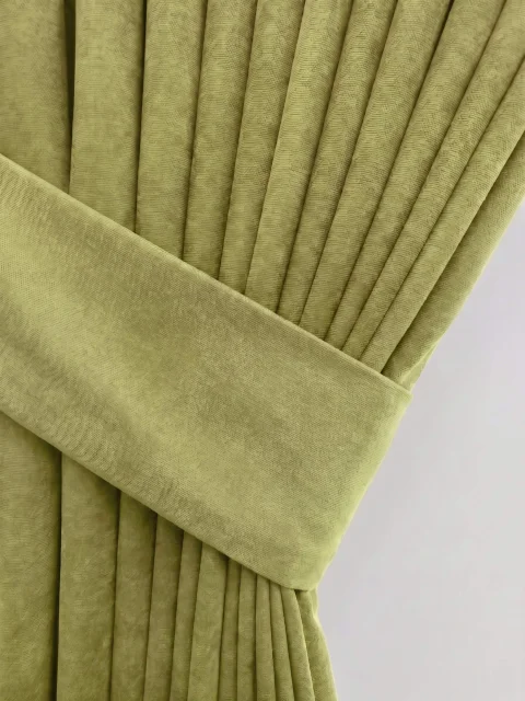Fıstık / Zeytin Yeşili Soft Kumaş Fon Perde, Kadife Dokulu Özel Ölçü Sade Perde - %100 El Yapımı 6