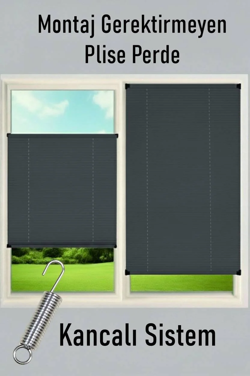 Kancalı Sistem Antrasit Plise Perde - Montaj Gerektirmeyen Cam Balkon ve PVC Pencere Perdesi