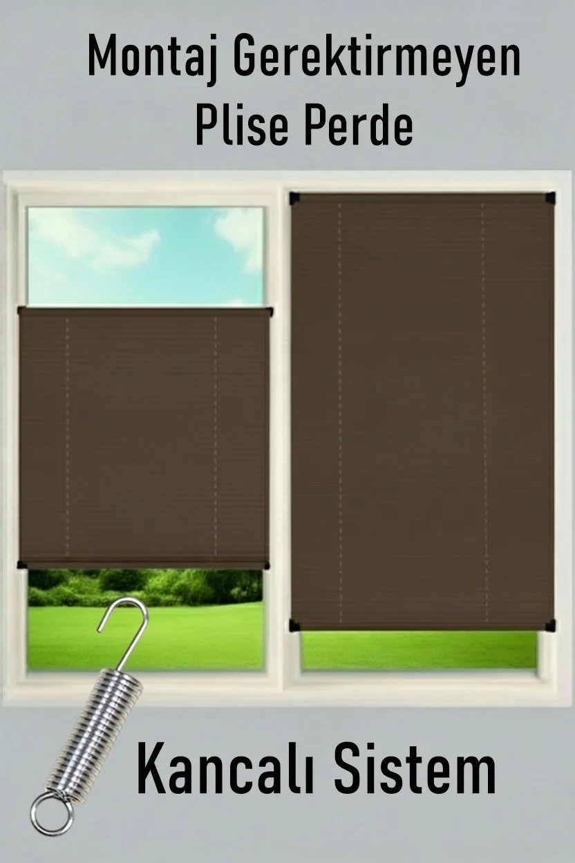 Estor Plisado Marrón Sin Taladrar - Cortina con Sistema Easy Fix para Ventanas de PVC y Balcones
