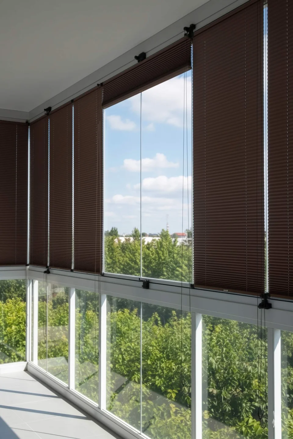 Estor Plisado Marrón Sin Taladrar - Cortina con Sistema Easy Fix para Ventanas de PVC y Balcones