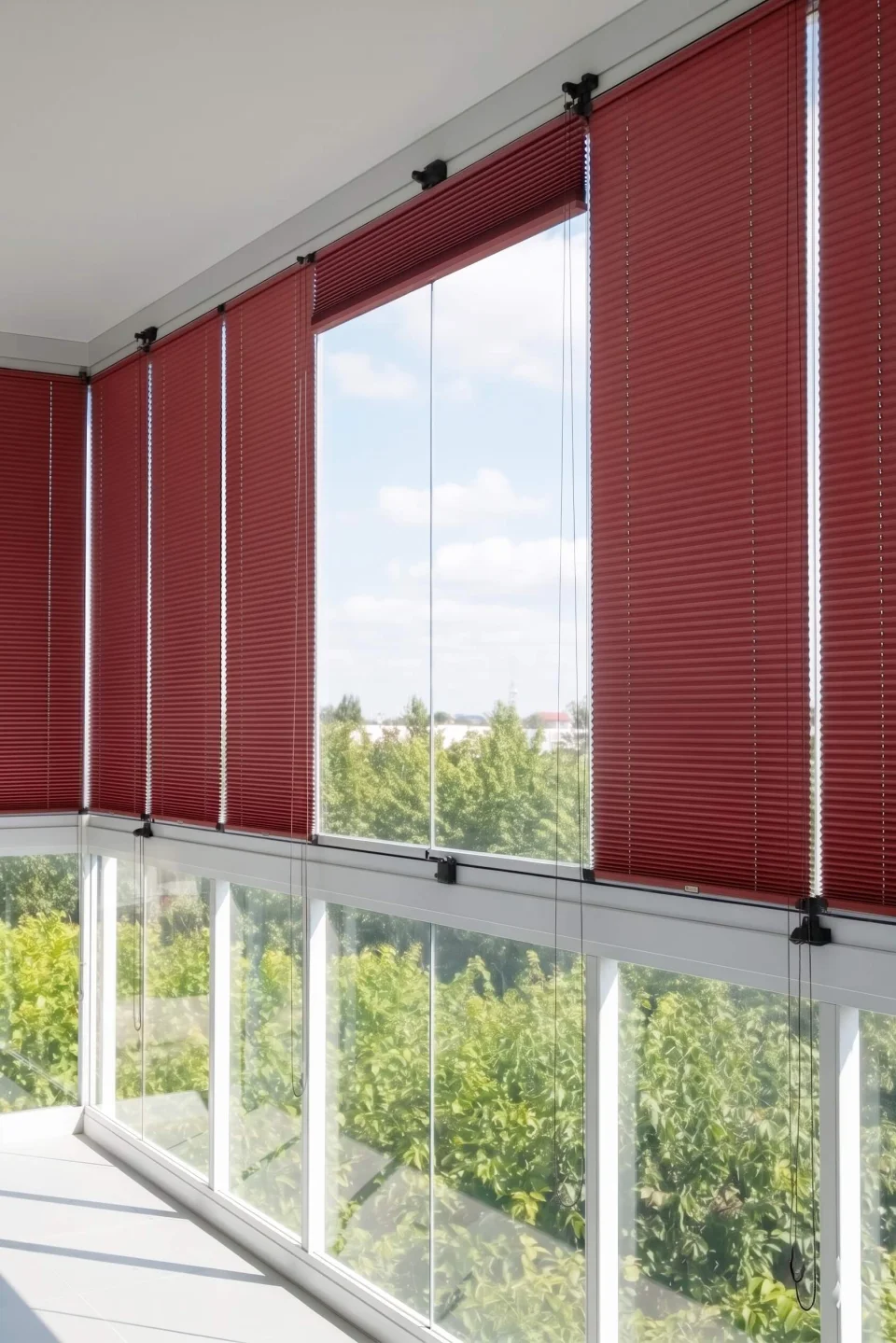 No-Drill Red Pleated Blinds - Clip-On Window & Glass Balcony Shades