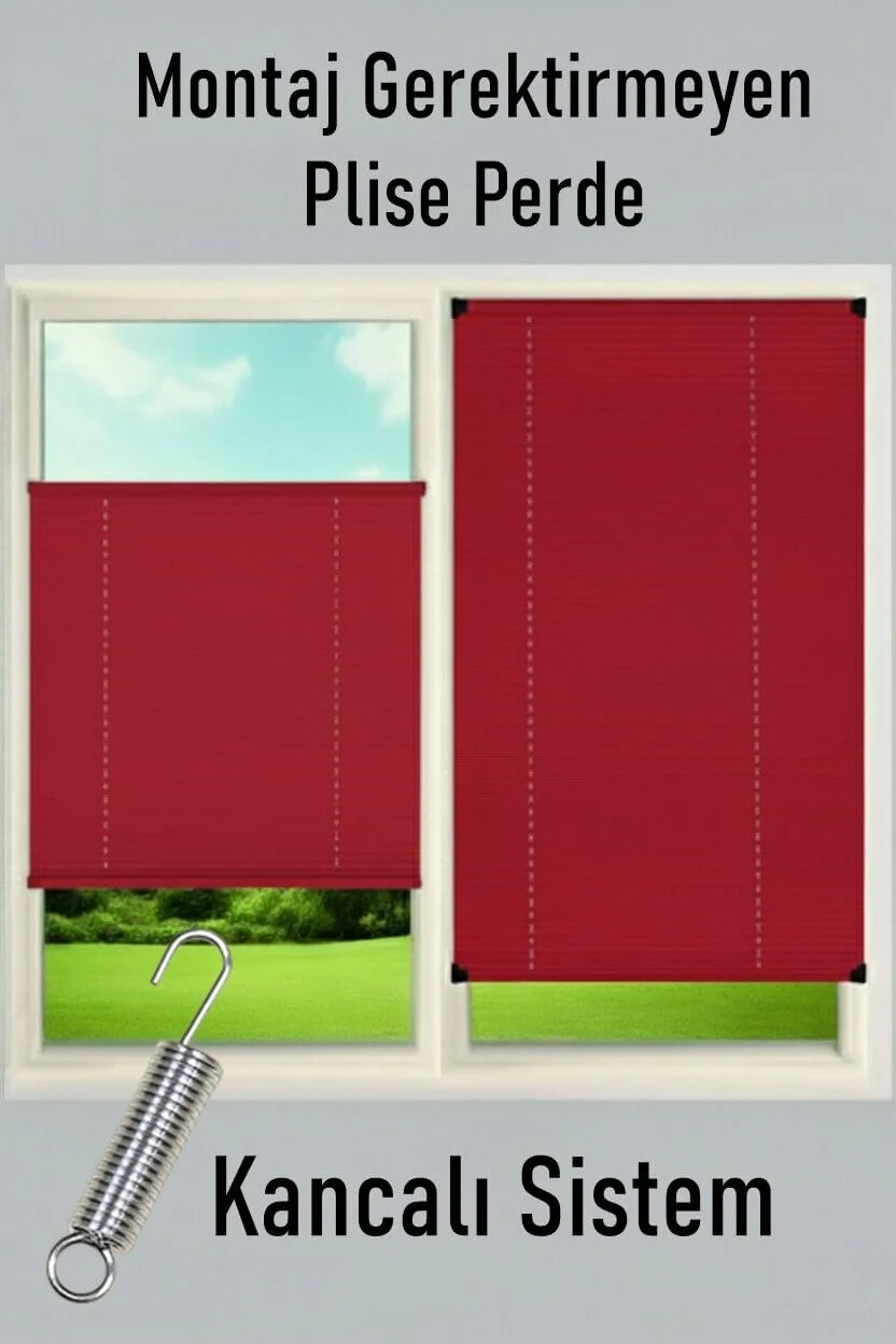 No-Drill Red Pleated Blinds - Clip-On Window & Glass Balcony Shades