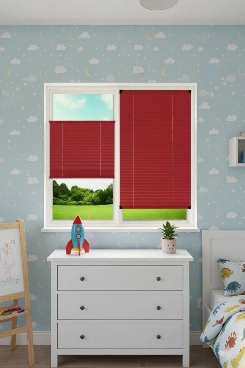 No-Drill Red Pleated Blinds - Clip-On Window & Glass Balcony Shades