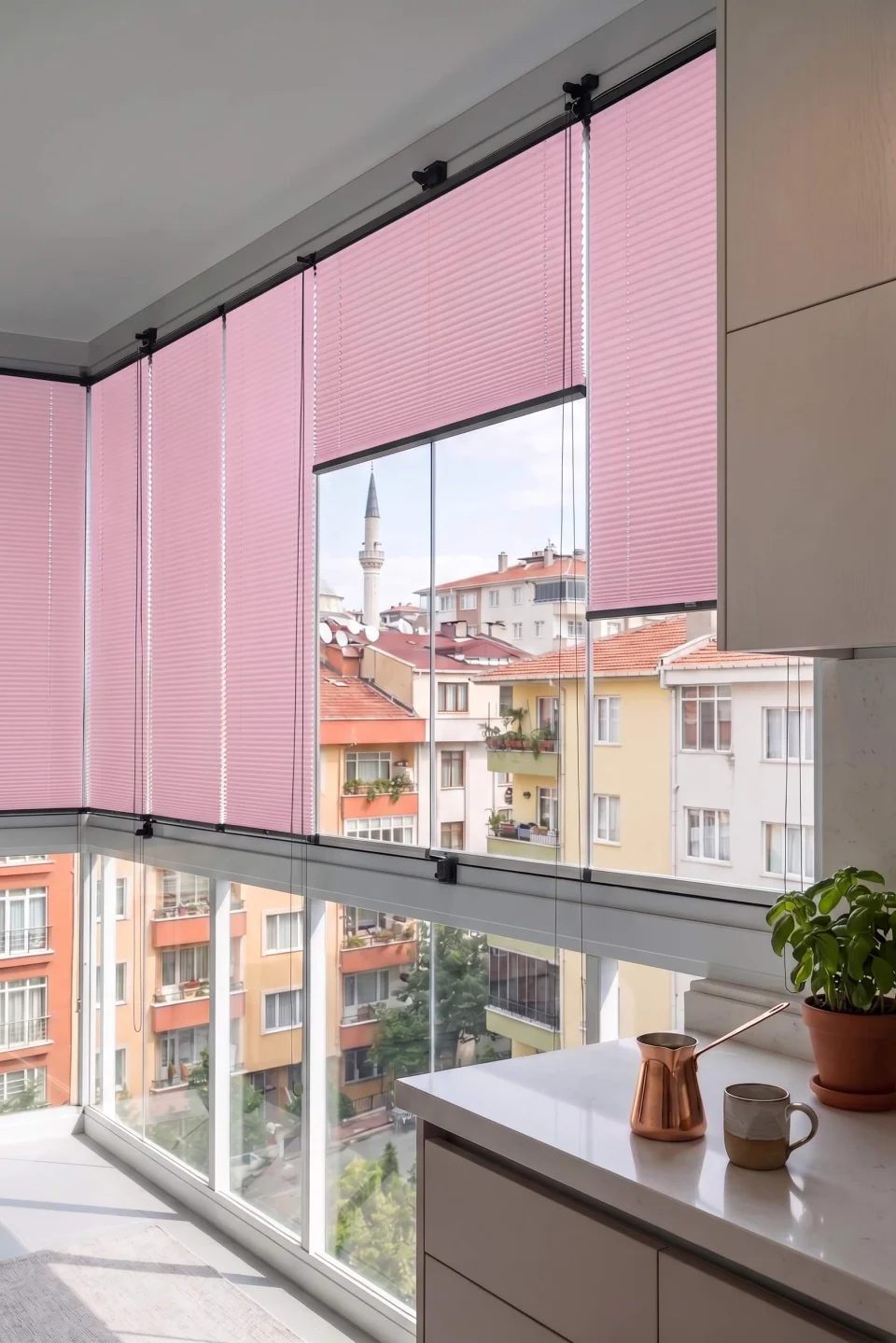 Store Plissé Rose Sans Perçage - Rideau à Clips pour Chambre de Bébé et Fenêtres PVC