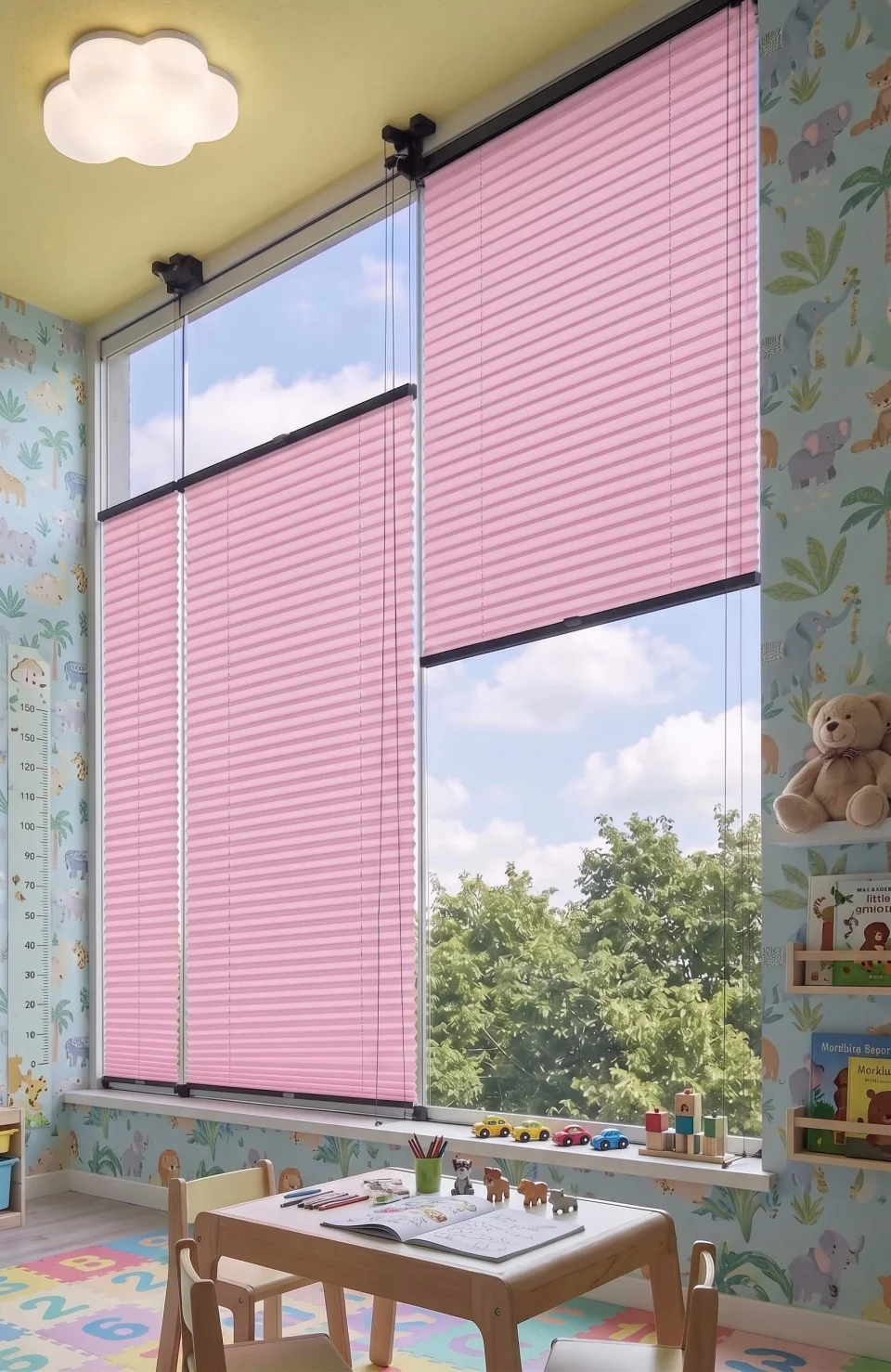 Store Plissé Rose Sans Perçage - Rideau à Clips pour Chambre de Bébé et Fenêtres PVC