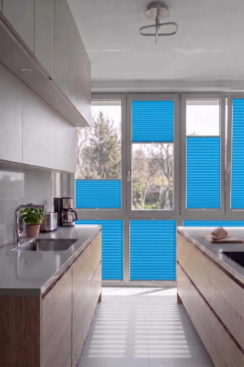Thermal Blue Pleated Blinds - Sun Protection, Privacy & Energy Saving Custom Blinds